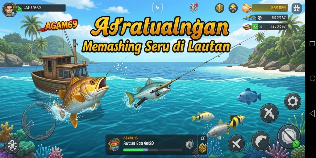 Tampilan gameplay AGAM69 dengan aktivitas memancing yang seru.