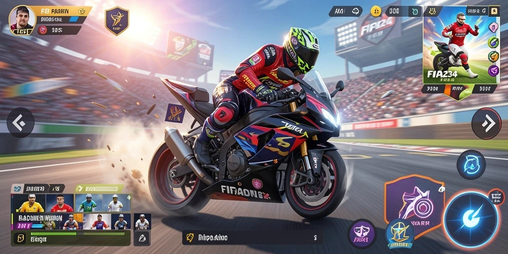 Screenshot FIFA234 menampilkan balapan motor yang seru dan aksi cepat.