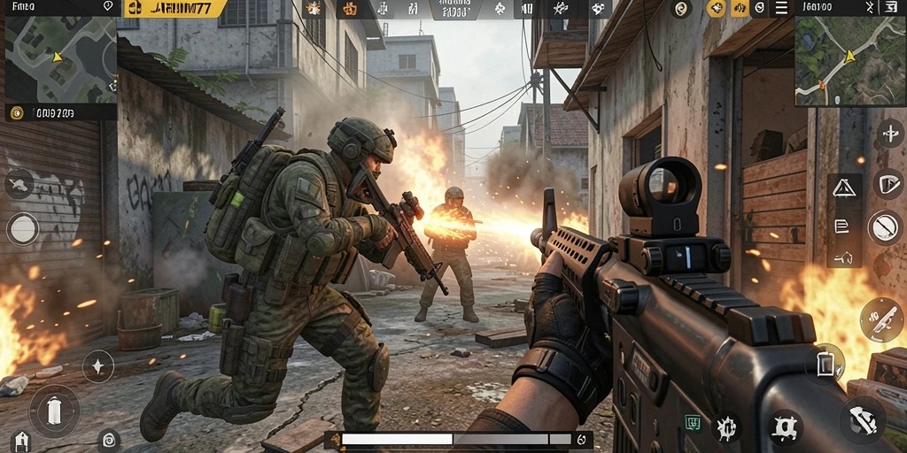 Screenshot gameplay JARUM77 dengan aksi menembak seru.