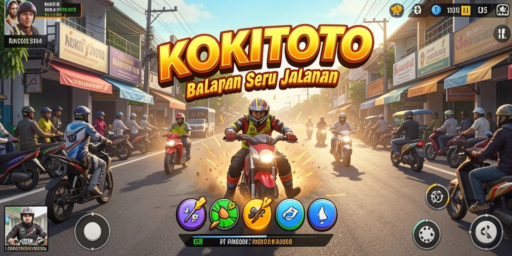 Tampilan seru gameplay balapan KOKITOTO dengan mobil kencang.