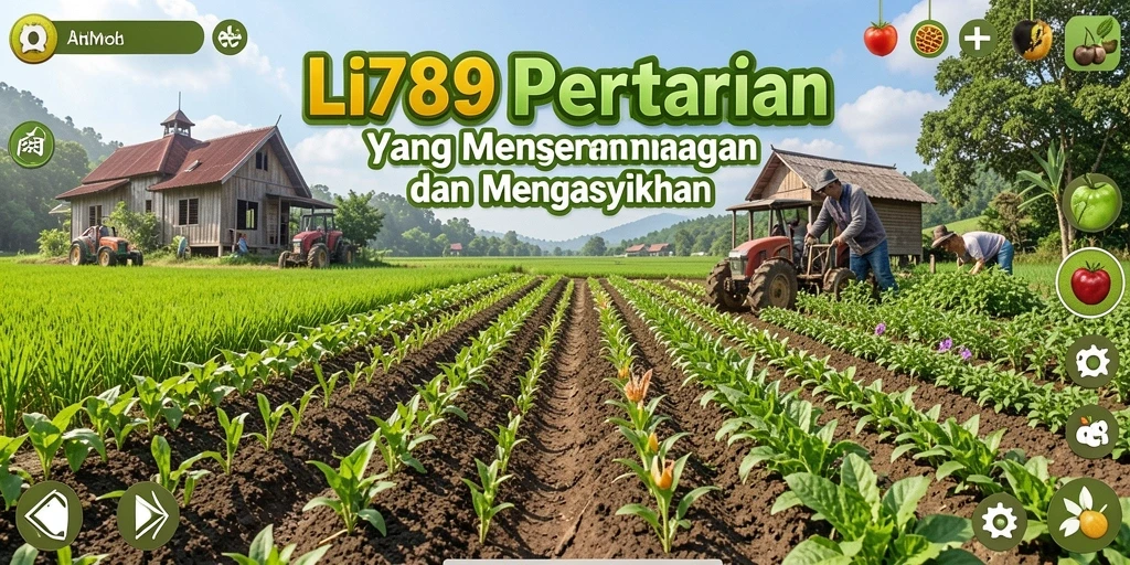 Screenshot gameplay LI789 yang menunjukkan kebun yang subur dengan berbagai tanaman.