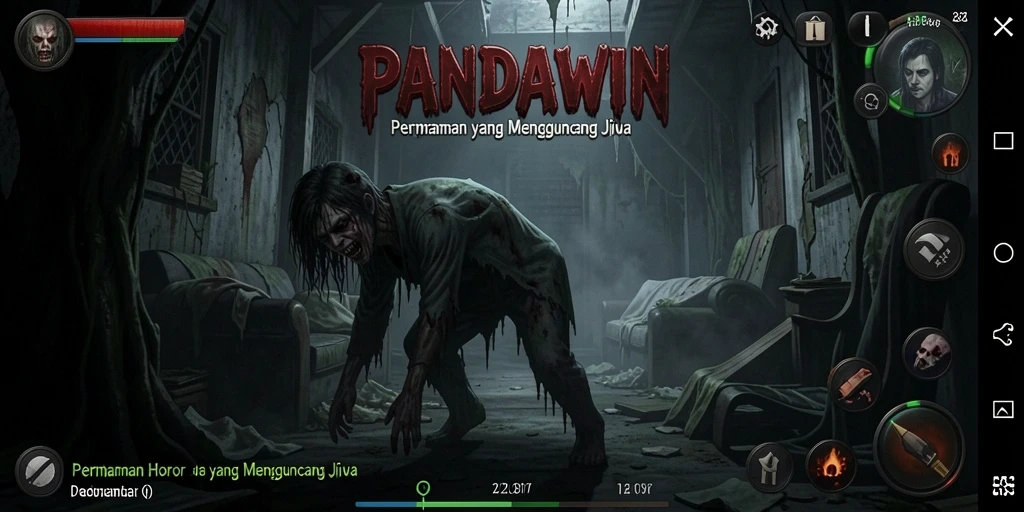 Gameplay seram dalam PANDAWIN yang menampilkan momen menegangkan.