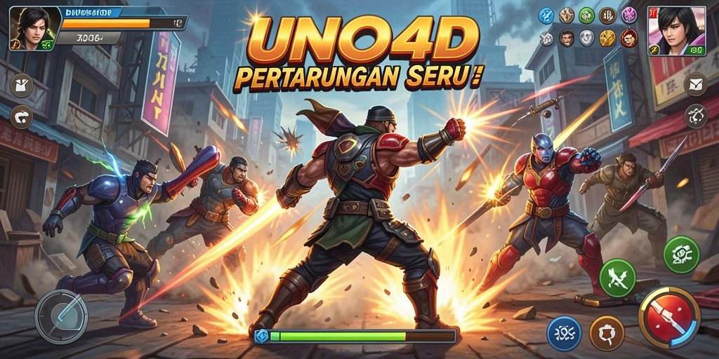 Screenshot utama menunjukkan pertarungan seru dalam permainan aksi.
